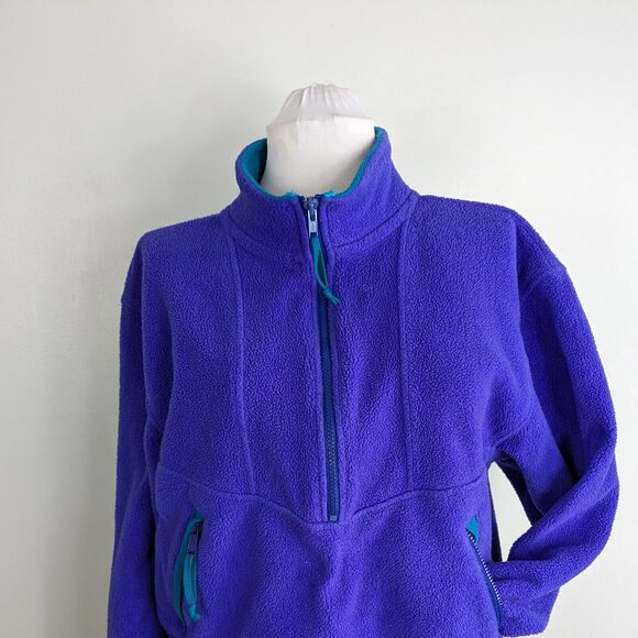 Vintage Fleece 1/2 Zip Jacket Purple Teal 90s Pullover Gorpcore Ski Pocket Usa L - Picture 4 of 10